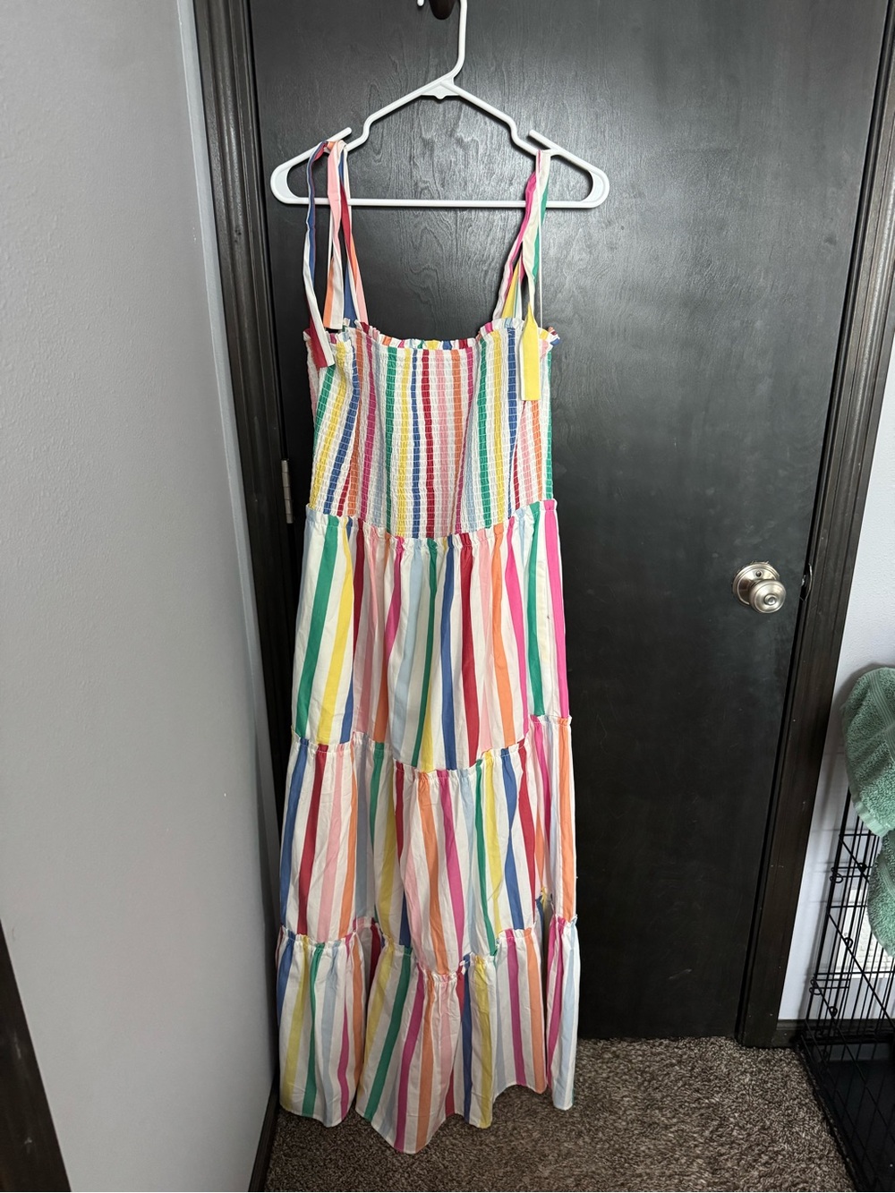 Draper James Multicolor Striped Smocked Top - White Base with Rainbow Stripes - Picture 4 of 6